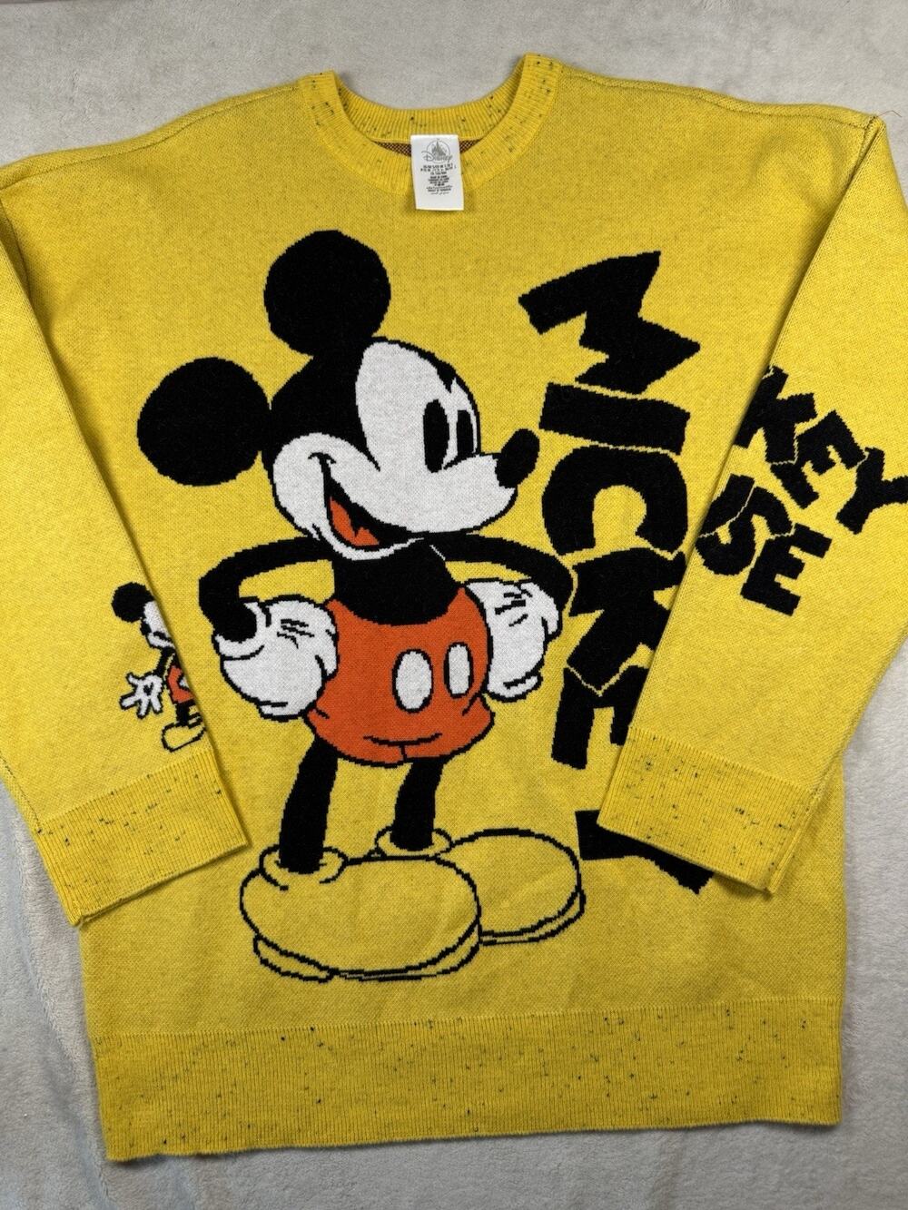 Disney Mickey Mouse Women’s S Yellow Graphic Knit Sweater Pullover Character